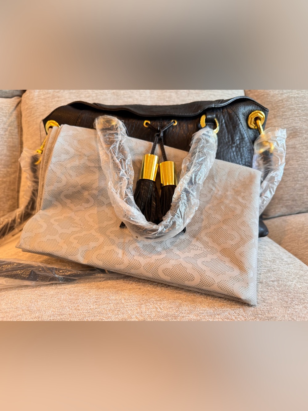 orYANY Kristen Black Lambskin Leather Tassel Satchel Bag - Gold Hardware NWT - Picture 7 of 7
